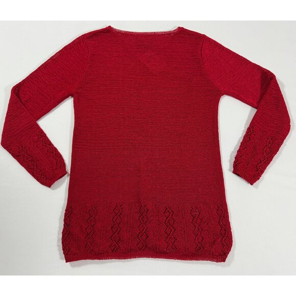 Carole Little Red Open Knit Sweater M Lace Hem Lightweight Semi Sheer NWT - Picture 11 of 11